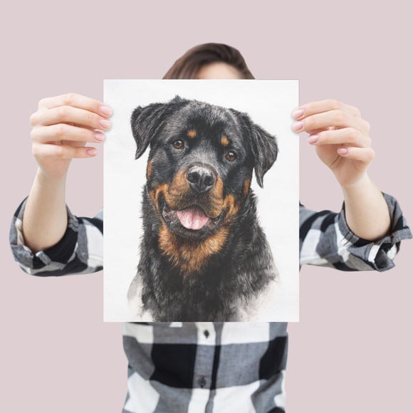 Rottweiler Watercolor Pet Portrait - Dog Wall Art Poster Unframed - Picture 4 of 5